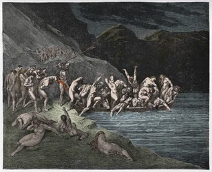 Inferno, Canto 3: The doomed souls embarking to cross the Acheron (illustration from The Divine Comedy)